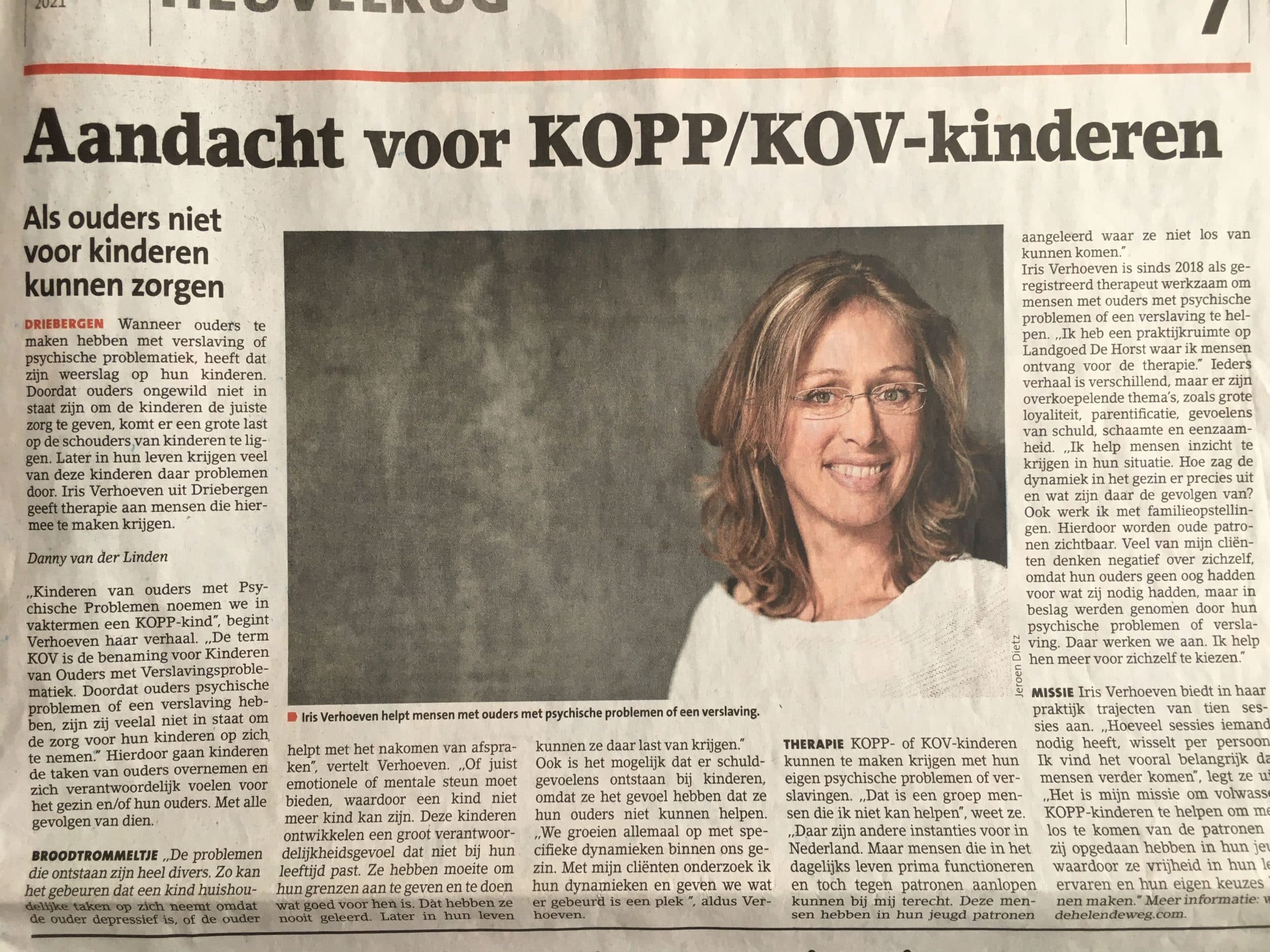 krantenartikel de Stichtse Courant: Aandacht voor volwassen KOPP/KOV